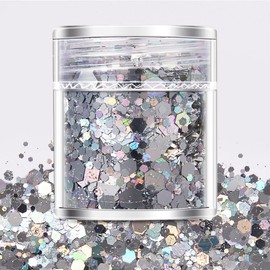 GZMAYUEN Holographic Chunky Glitter, 10 g Silver Colours Glitter Powder 10 g Laser Black Chunky Sequins Glitter for Nails, Bodies, Crafts, Makeup