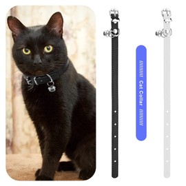 eMagTech 2PCS Cat Collar with Bell PU Leather Comfortable Kitten Collars for 15~23cm Neck Size Adjustable Length Small Pets Supplies 1cm Width Black & White
