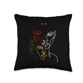 Zimbabwe Faces Green Yellow Red White Zim Colours Line Art Throw Pillow