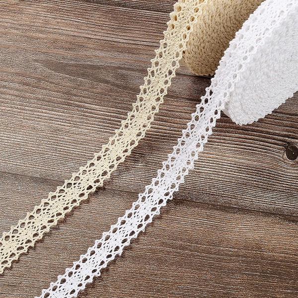 HERZWILD Lace Ribbon 26 m Cotton Lace Trim Vintage Decorative Lace Crochet Lace Decorative Ribbon Lace Fabric for Sewing Craft Wedding Decoration (26 Beige+White)