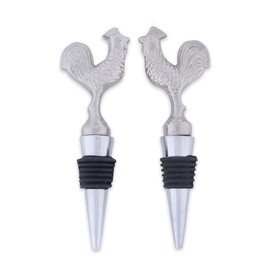 DII Wine Beverage Stopper for Christmas, Holidays, Dinner Parties, Weddings Receptions, or Everyday Use Gift Set of 2 - Silver Rooster