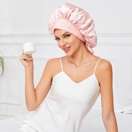 MERTTO Capó De Satén, Gorros De Seda para Dormir para Mujeres, Ajustable, Banda Elástica Suave, Gorros De Seda para Dormir, Capó para El Cabello con B