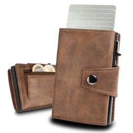 slimfin® Slim Wallet Maxi mit Münzfach - Kartenetui - Geldbeutel Herren - Geldbörse - Portemonnaie - Portmonee - Card Holder klein/Mini mit RFID Schutz - Unisex - Braun