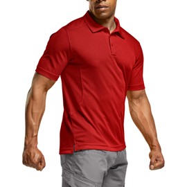 CQR Men's Polo Shirts, Tactical Short Sleeve Golf Performance Shirts, Lightweight Dry Fit UPF 50+ Pique, Frost Essential Red, X-Large