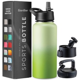 Triple Walled, Insulated Water Bottles with Straw - Stainless Steel Metal Bottle W/ 3 Leak Proof Lids - For Travel, School, Sports, Gym/Men, Women & Kids (Dreamy Green, 950 ml)