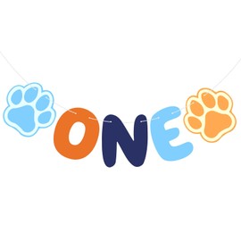 Ctosree Blue Dog 1st Birthday Decorations Banner,Light Blue Navy Brown Orange ONE Sign First Birthday Banner with Cute Puppy Paw, ONE Happy Birthdays Party Decorations