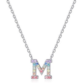 CONOOM Initial Letter Necklaces for Women,Alphabet Angel Number Baseball Birthstone Pendant Necklace Jewelry Gifts for Women (M)