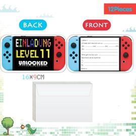 ZELAITE 12x 11th Birthday Gaming Invitation Cards Children's Birthday Boy Girl Video Gaming Game Invitation Cards, Gaming Birthday Invitations Birthday Invitations Kids Girls Boy (F)