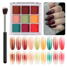 SUTOKAKA Ombre Nail Pigment Powder Set 9 Colors Solid Gradient Nail Powder Palette Colorful Nail Glitter Rub on Dust for Aura Nail Art Design Manicure Accessories