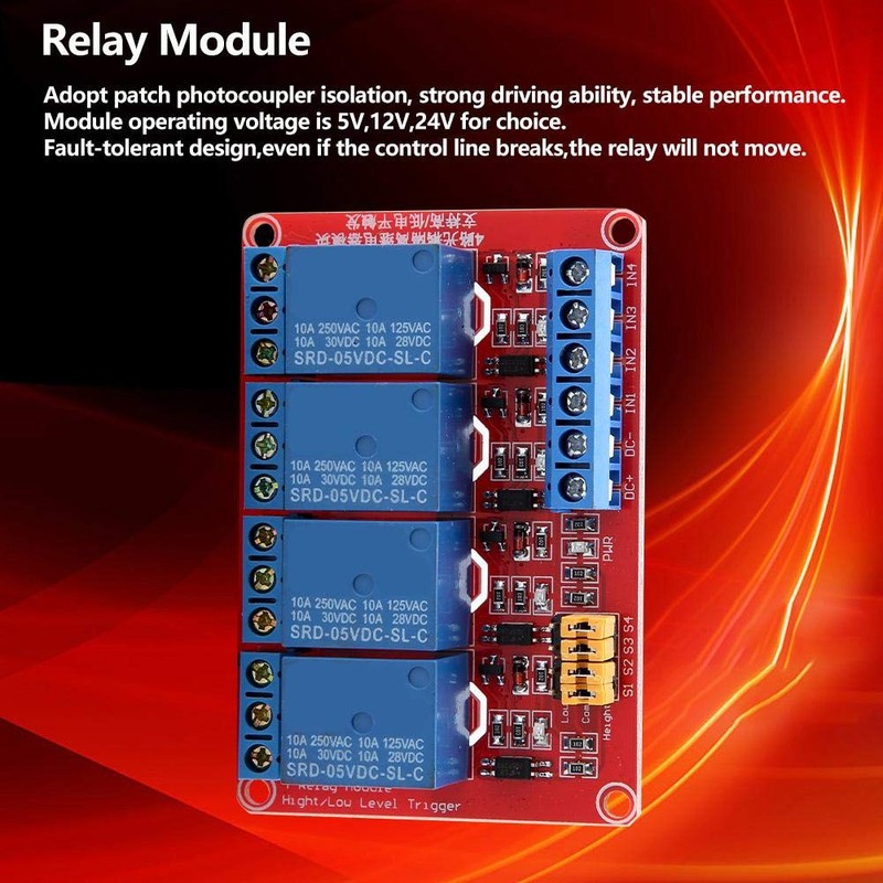 5V/12V/24V Relay module,4 Channel Optocoupler Relay Module Board High &