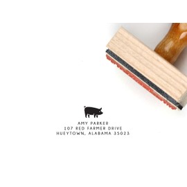 Pig Return Address Stamp, Farmhouse Return Address Labels, 1 x 2.5 inches