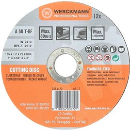 Pack of 12 Cutting Discs Metal Steel Stainless Steel Diameter 125mm x 1.2mm x 22.23mm A60 80m/s