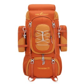 Bseash 70L (65+5) Waterproof Hiking Camping Backpack with Rain Cover, Outdoor Sport Travel Daypack for Climbing Touring (Orange)
