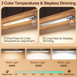 Quntis LED Under Cabinet Lighting Rechargeable, Wireless Motion Sensor Light Indoor, 2 Pack 12" 3000-6000K Dimmable Closet Lights Battery Operated, Magnetic/Stick on Under Counter Lights for Kitchen