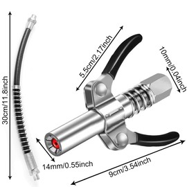 Dromco Grease Gun Coupler Double Handle, Upgrade 12000 PSI Grease Gun Tip Ends Couplers with 30cm Hose, Quick Locking Release Grease Compatible with All Grease Guns 1/8" NPT Fittings