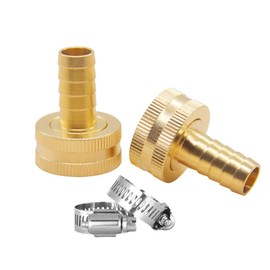 Hooshing 2PCS Garden Hose Connector 3/8" Barb x 3/4" GHT Female Brass Garden Hose Repair Kit with Stainless Clamps