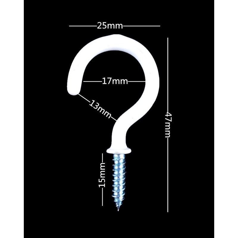 Yueton 50pcs Vinyl Coated Screw-in Ceiling Hooks Cup Hooks (White)