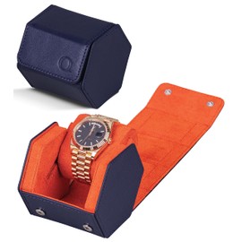 QWATCHBANDS Leather Watch Cases for Men - Hexagon Single & Double Watch Roll Travel Case - Genuine Napa Leather with Velvet Interior - Storage & Display Holder for 1 Watch or 2 Watches