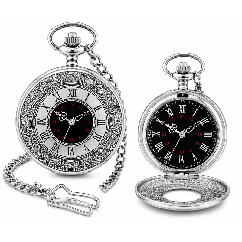 Vintage Roman Numeral Pocket Watch for Men – Engraved Quartz
