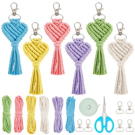 FREEBLOSS Set of 6 Creative Heart Macrame Key Chain Set Tassel Keyring for Bag Macrame Key Chain DIY Kits for Beginners Macrame Heart Keyring Kit
