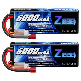 Zeee 2S Lipo Battery 6000mAh 80C 7.4V Hard Case RC Battery with T Connector for 1/8 Scale RC Car RC Airplane RC Helicopter RC Boat (2 Pack)