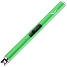 SUPRUS Encendedor luminoso eléctrico, encendedor USB con pantalla LED mejorada, interruptor de seguridad recargable, sin llama, plasma, resistente al viento, tamaño de bolsillo para velas, cocina, barbacoa (verde)