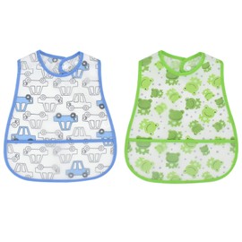 SwirlColor Baby Bibs 6-36 Months, Lovely Waterproof Bibs with Front Pocket Double Layer Plastic Cotton Bids for Little Kids 2pcs