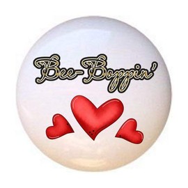 Word Art Red Hearts from the Bee-Boppin' Country Bumble Bees Collection - DECORATIVE Glossy CERAMIC Cupboard Cabinet PULLS Dresser Drawer KNOBS