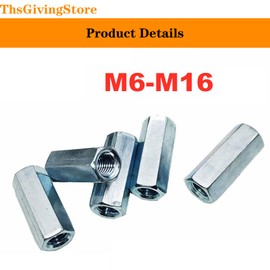 10pcs M12-1.75 x 38mm Long Rod Nut Hex Coupling Nuts, Zinc Plated Bolt Extender Female Thread Straight Fitting, Hex Rod Threaded Bar Nut