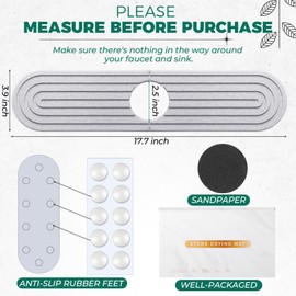 Faucet Mat for Kitchen Sink, BOJDOPIE Diatomaceous Earth Water Absorbing Stone Tray, Kitchen Sink Splash Guard for Kitchen Bathroom Countertop (17.7 x 3.9", Light Grey)