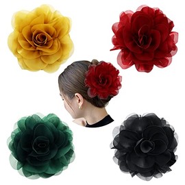 Cinaci Paquete de 4 pinzas de pelo con grandes pinzas de gasa con lazo de rosa, pinzas para cola de caballo, soportes para moños, accesorios para el cabello para mujeres y niñas