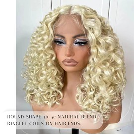 MITIMES 16inch Curly Wigs Pre-Plucked Gluless Short Curly HD Lace Front Wig With Natural Hairline Synthetic White Shot Curly Wigs For Cosplay Party (613 color)