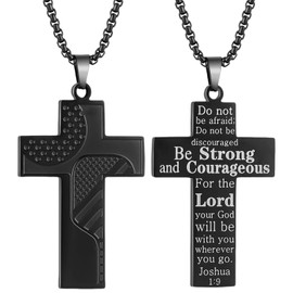 BECKWJE Sport Necklace for Men Pickleball Necklace Stainless Steel Cross Pendant Father's Day Gifts for Men Pickleball Fans Bible Verse 1:9