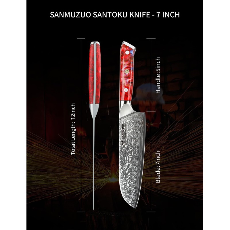 SANMUZUO Santoku Knife - 7 inch - Xuan Series -