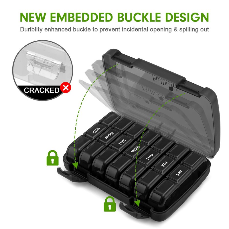 Fullicon Pill Organizer 3 Times a Day, Fullicon Weekly Pill