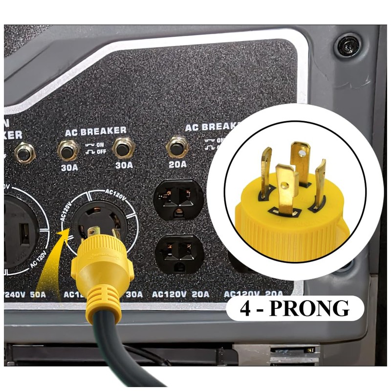 RV Generator Power Adapter-30Amp Male 4 Prong Plug to 50