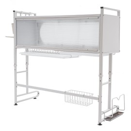 CUBELLIN Over Sink Dish Drainer Drying Rack Dish Drying Rack with Flip Door 25.92''-33.46" Adjustable Height Dish Drainer Rack Kitchen Dish Rack Organizer (White)