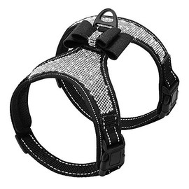 Beirui Rhinestone Dog Harness - Reflective Bling Nylon Dog Vest with Sparkly Bow Tie for Small Medium Large Dogs Walking Party Wedding,Black,L