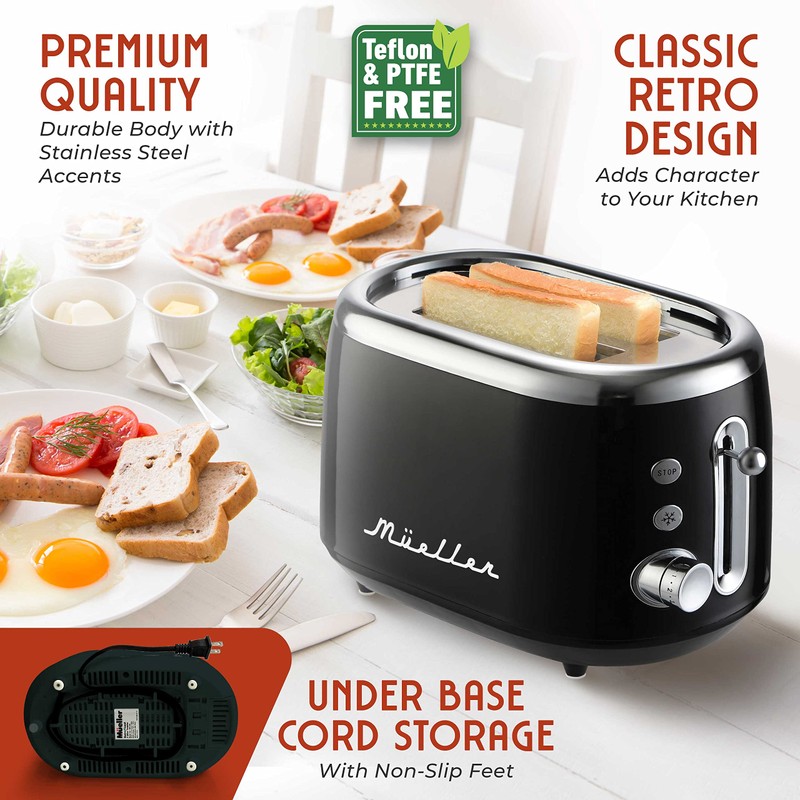 MÜELLERHOME Retro Toaster 2 Slice, 7 Browning Levels, 3 Functions
