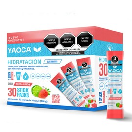 YAOCA I Bebida Hidratante en Polvo I Yaoca I 30 Sobres I Sabor Fresa - Limón I Con Electrolitos, Vitaminas y Minerales para Deportistas