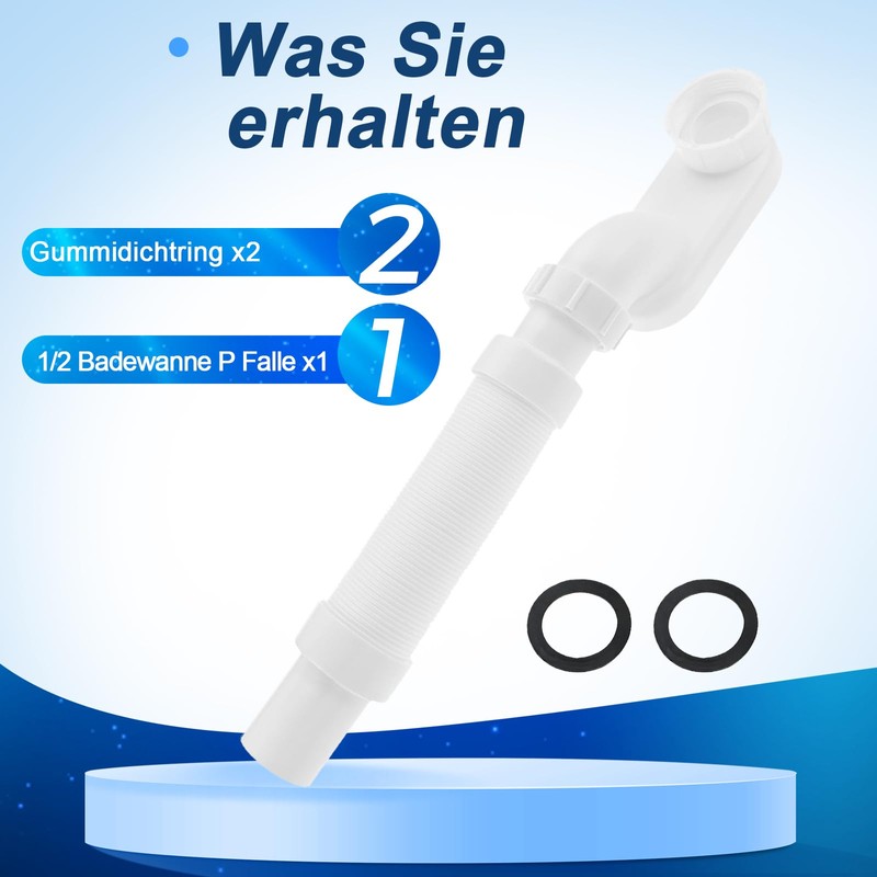 DRELD Flexible Freestanding Bathtub Drain Set Flat Profile P Drain