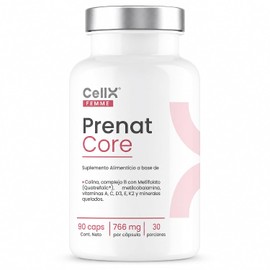 CellX Femme Prenat Core, Vitaminas Prenatales con Metilfolato 5-MTHF Quatrefolic, Hierro Bisglicinato Ferrochel, Colina, Complejo B y Minerales, 90 Cápsulas Vegetales, 30 Porciones