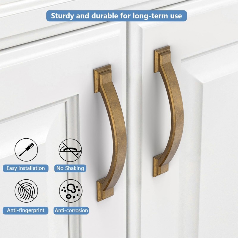 Amerdeco 10 Pack Antique Brass Cabinet Pulls, 3.75 Inch (96mm)
