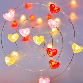 Valentine's Day Heart String Lights - 10.5 ft 30 LED Battery Operated Fairy String Lights with Timer for Romantic Proposal DIY Wedding and Christmas Gift (Red Pink White)