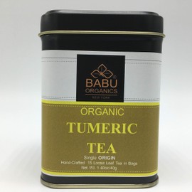 Organic TUMERIC TEA by Babu Organics (15 Cups) Single ORIGIN Loose Leaf Tea in 15 Hand-Crafted Tea Bags, Flavored with the Roots of Ginger Carrot Beets, Refreshing Super Tea with many health benefits
