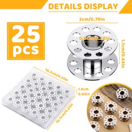 LOKUNN 25 Pcs Metal Bobbins, Metal Sewing Machine Bobbins Metal Bobbins for Sewing Machine with Bobbin Case, Sa156 Bobbins, Bobbins Class 15, Bobbins for Sewing Machine