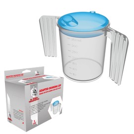 Two Handled 350ML Plastic Feeding Cup with Spout Adult Feeder Beaker Disability Drinking, Adult Drinking for Disabled Adults Cup Feeder Cup with Handle with Wide Spout Dishwasher Safe - Blue Lid