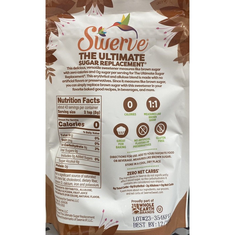 SWERVE BROWN Sugar Substitute 0 Calorie Sweetener 12 oz Bag