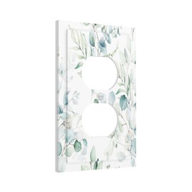 Xuejiaku Outlet Covers Watercolor Eucalyptus Plant Leaf 1 Gang Duplex Light Switch Cover Plate Green Leaves Decorative Wall Plates Electrical Switchplate Receptacle Cover for Bedroom Bathroom Decor