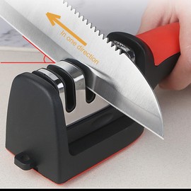 Knife Sharpener Stable Non-Slip Base,Tungsten Steel Rough Grinding and Ceramic Fine Grinding,Hangable 3-Stage Knife Sharpener Works for Steel Knives, Scissors.